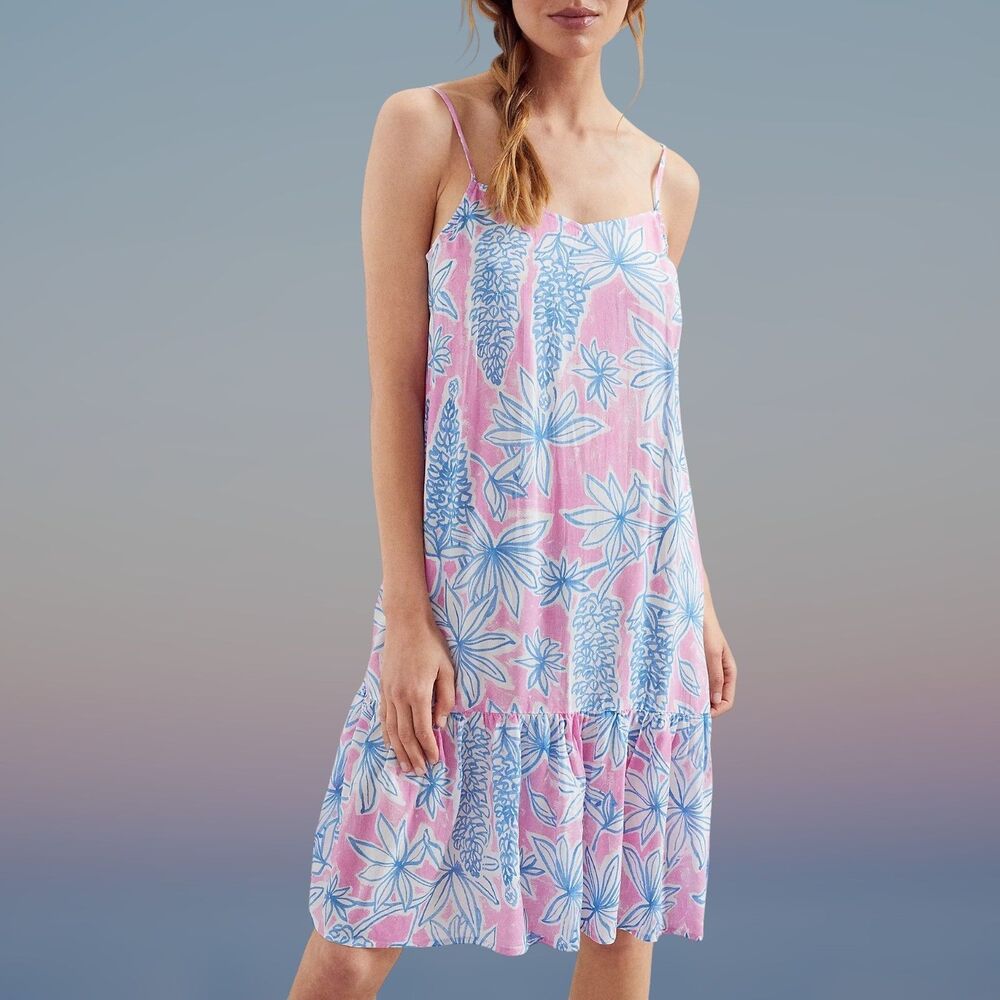 Anthropologie Sisters Gulassa Flounce Floral Mini Dress Sz Small Pink Blue Slip